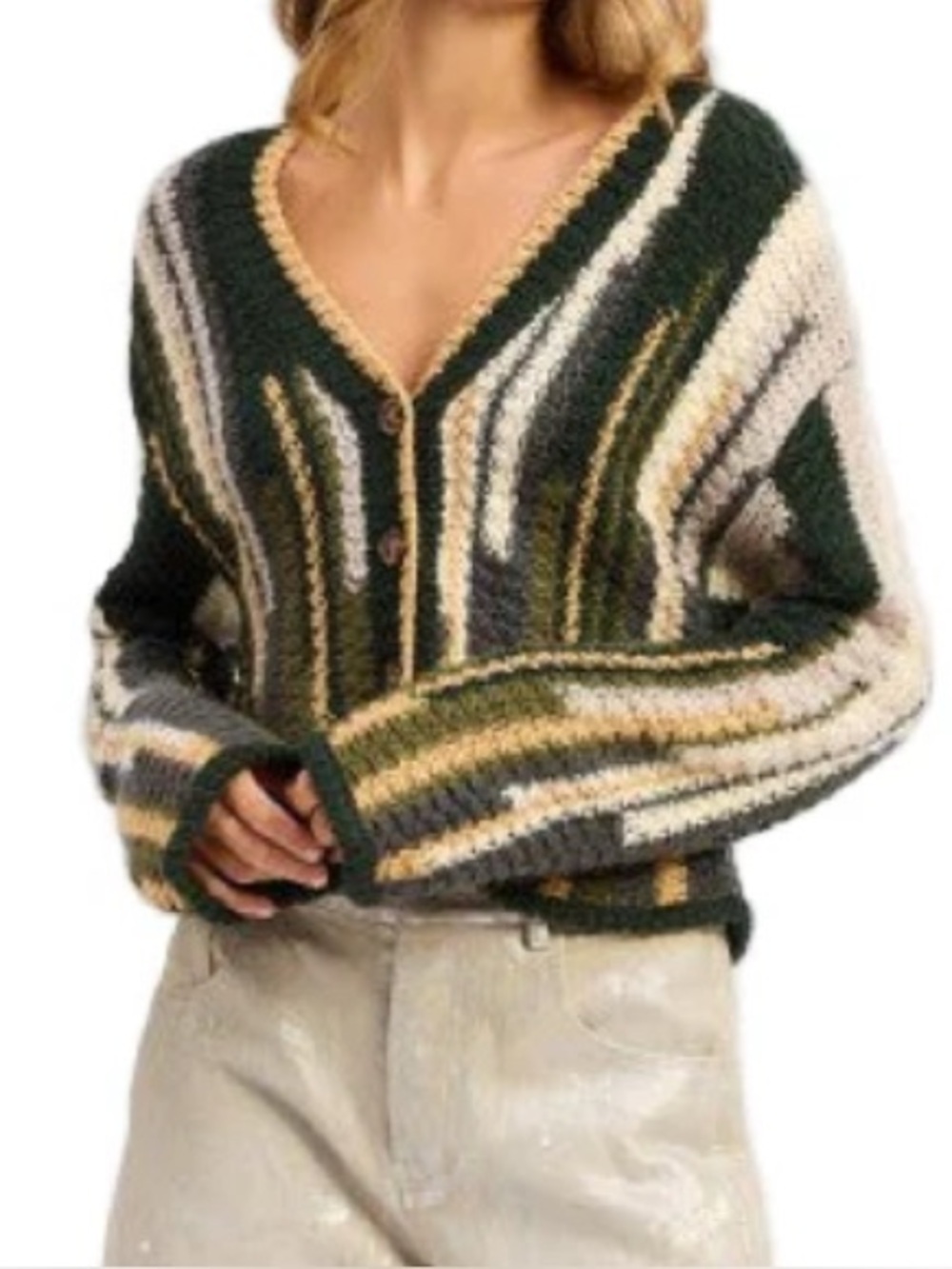 EMORY PARK COLOR MIXED CARDIGAN SWEATER, size L